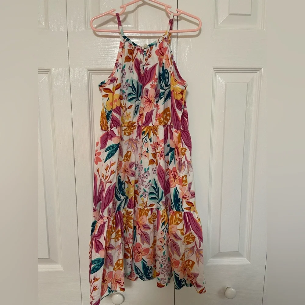 jumping beans Floral Halter Dress in Pink, Mustard & Teal